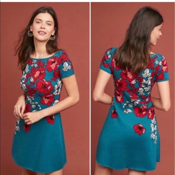Maeve by Anthropologie The Allison Floral Mini A-Line Knit Sweater Dress Size M - Picture 1 of 11